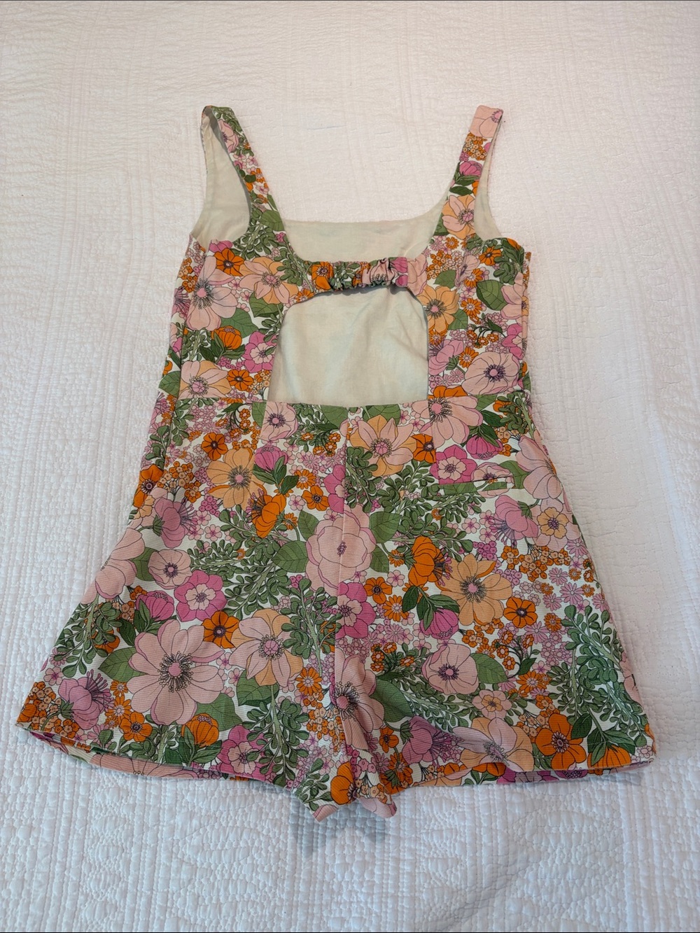 Mango Floral Tank Romper in Pink, Green & Orange - Picture 3 of 3
